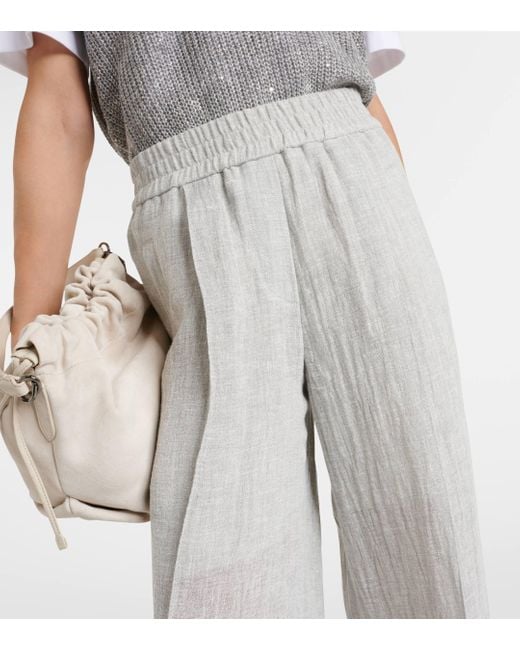 Brunello Cucinelli Gray Low-rise Linen-blend Wide-leg Sweatpants
