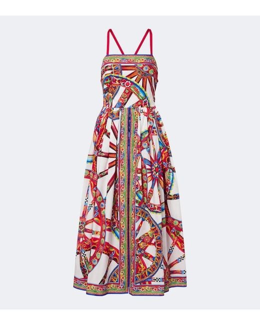 Dolce & Gabbana Carretto Gathered Cotton Poplin Midi Dress