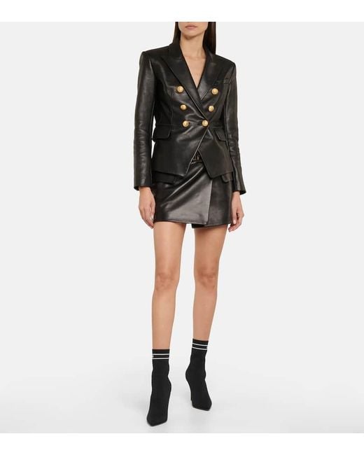 Blazer de piel Balmain de color Black