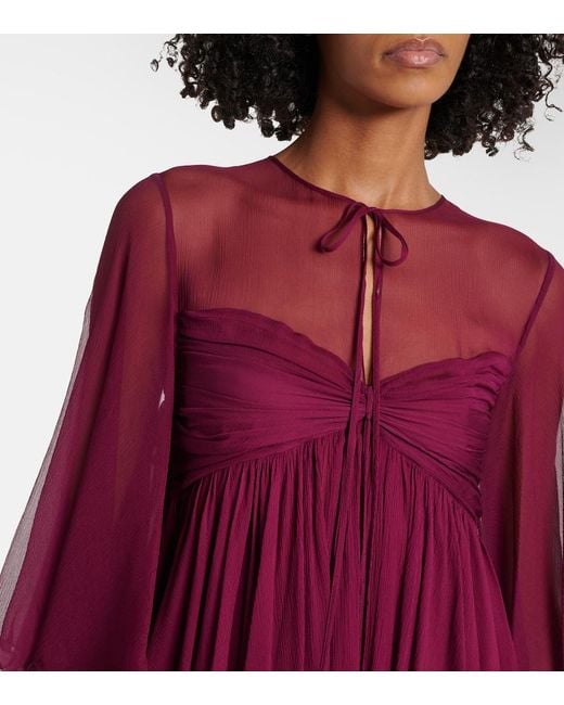 Chloé Red Sheer Ruched Silk Minidress