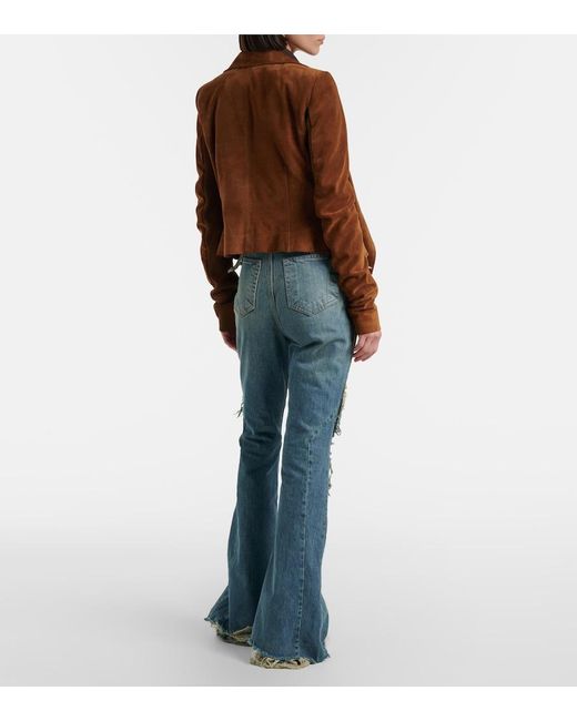 Rick Owens Blue Silvered Distressed Flared Jeans