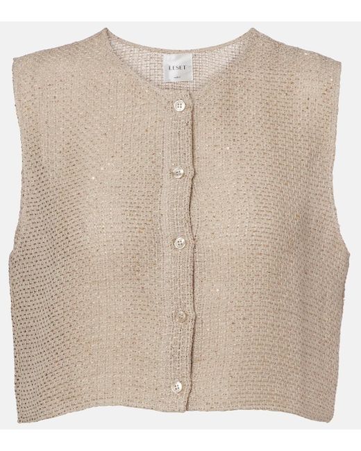 Leset Natural Stella Sequined Linen-Blend Top