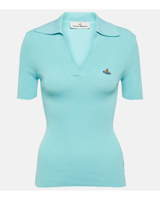 Vivienne Westwood Blue Marina Ribbed-knit Cotton Polo Shirt