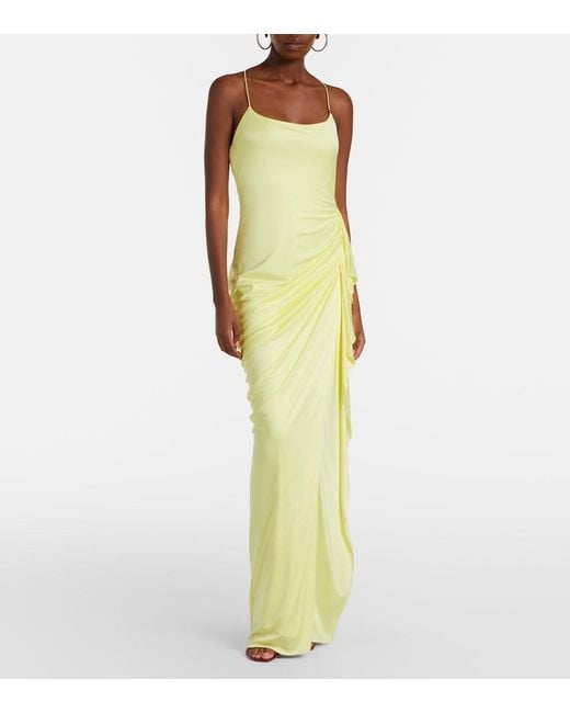 Versace Yellow Medusa Draped Jersey Gown