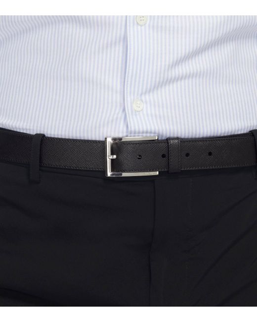 Prada Black Logo Saffiano Leather Belt for men