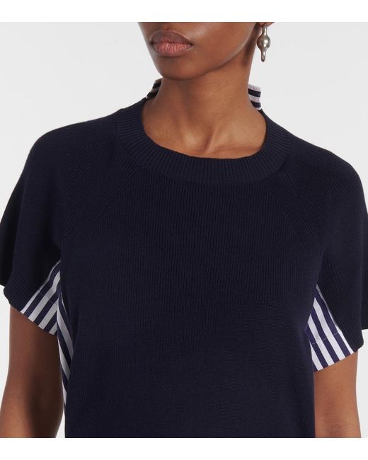 Sacai Blue Striped Cotton Midi Dress