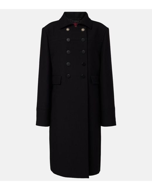 Gucci Black Double G Double-Breasted Wool Coat