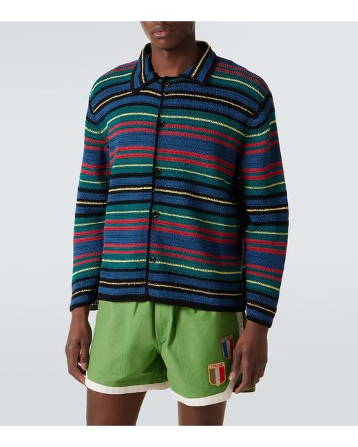 Bode Blue Riverbank Crochet Striped Cotton Shirt for men