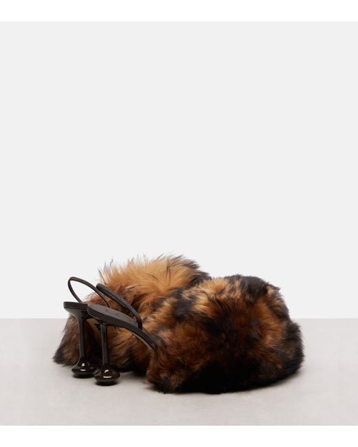 Loewe Brown Toy 90 Shearling Slingback Pumps