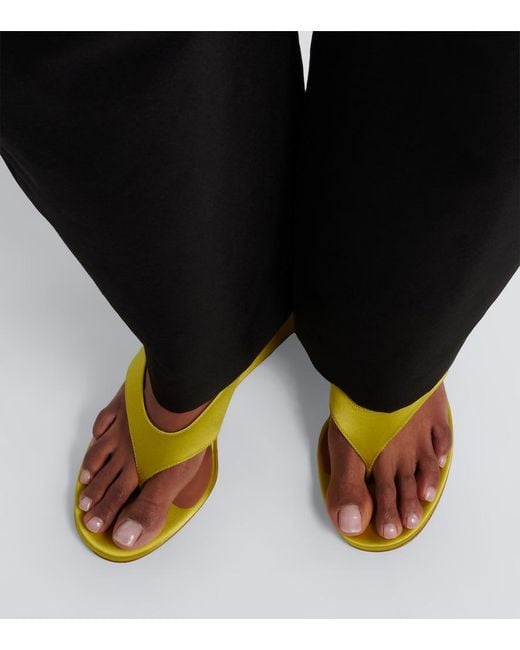 Alaïa Yellow Cube Satin Wedge Thong Sandals