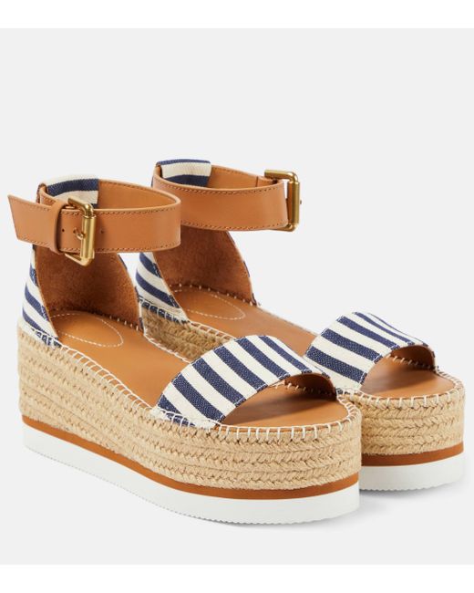 See By Chloé Brown Glyn Striped Espadrille Wedges