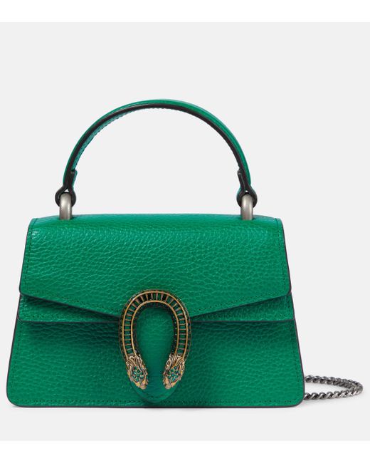 Gucci Green Dionysus Mini Embellished Textured-leather Tote