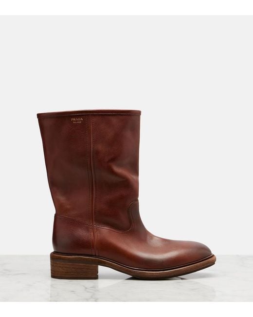 Prada Brown Leather Mid-Calf Boots