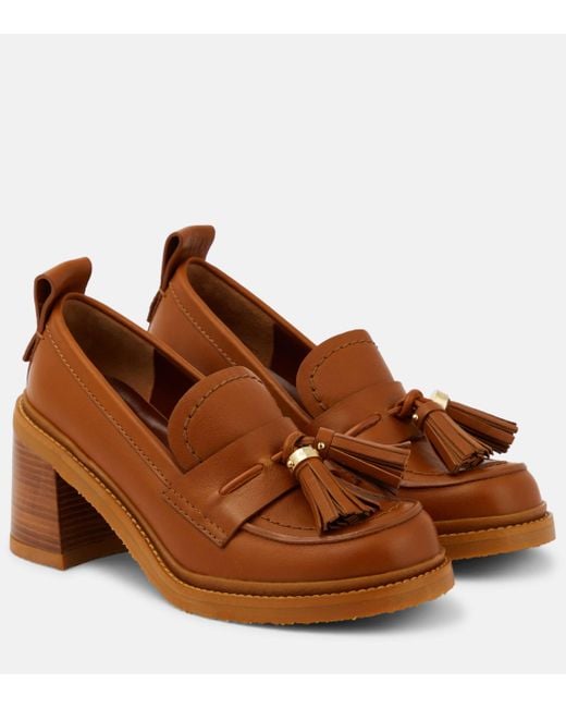 See By Chloé Brown Skyie Leather Loafer Pumps