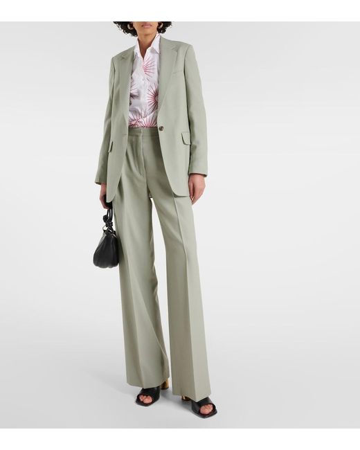Dries Van Noten Green Mid-Rise Wool Straight Pants