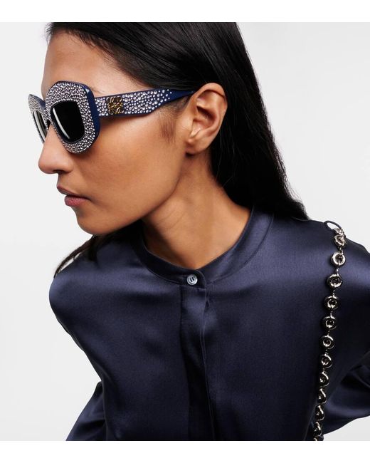 Loewe Blue Pave Screen Embellished Square Sunglasses