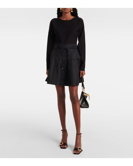 Ulla Johnson Black Aremi Twill-Trimmed Mini Dress