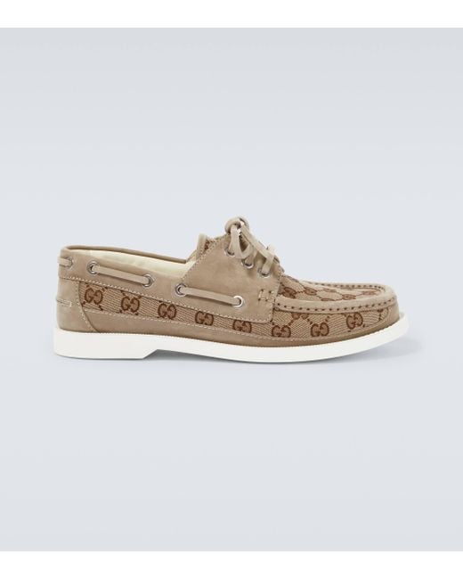 Gucci White Gg Canvas Boat Shoes for men
