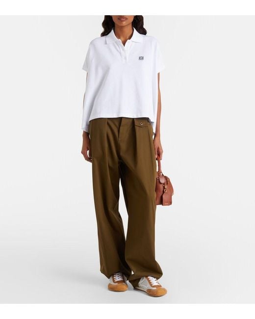 Loewe White Asymmetric Cotton Pique Polo Shirt