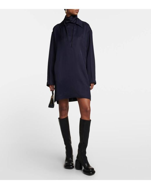 Jil Sander Blue High-Neck Satin Minidress