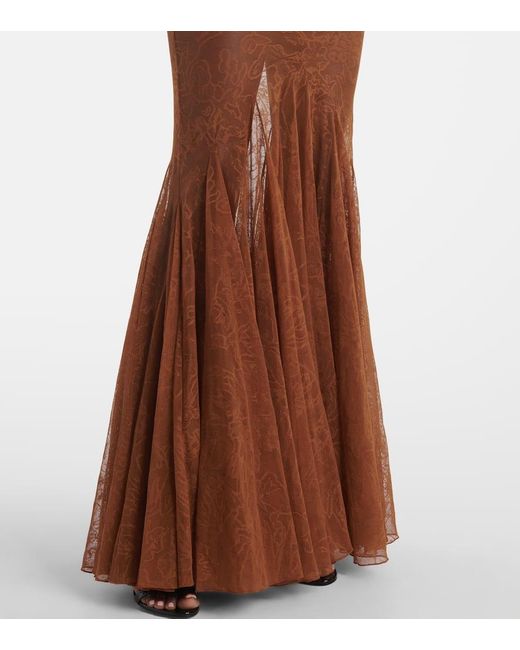 David Koma Brown Sheer Lace Gown