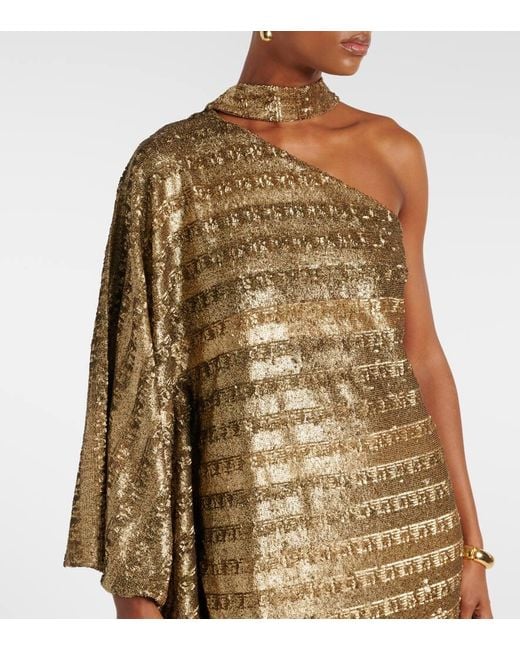 ‎Taller Marmo Natural Gilded Ubud Scarf-Detail Sequined Gown