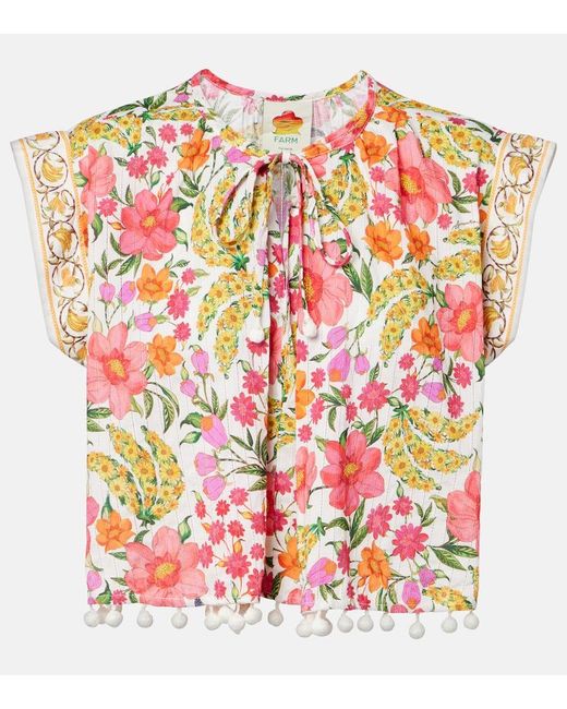 Farm Rio Pink Bedruckte Bluse Banana Flowers Aus Baumwolle