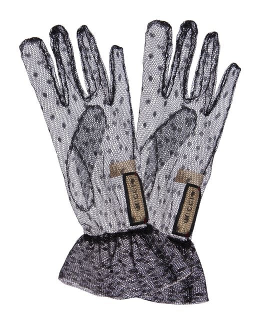 Gucci Point D'esprit Tulle Gloves in Black