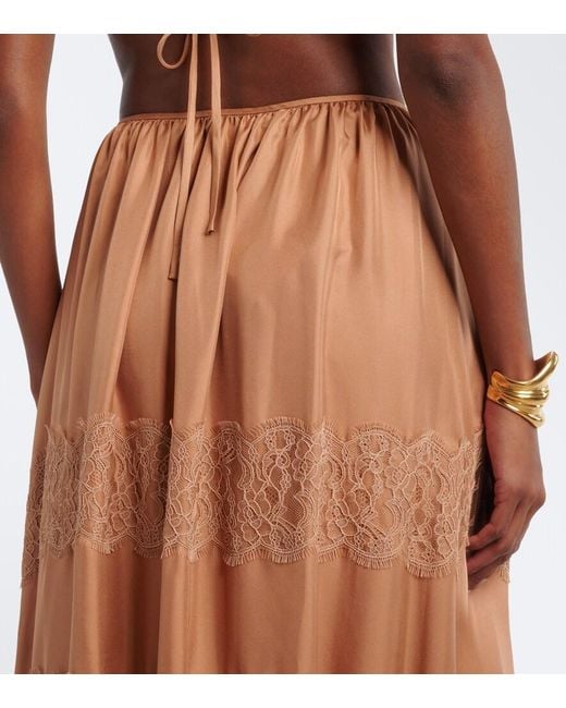 Ulla Johnson Brown Chantal Lace-Trimmed Silk Maxi Skirt