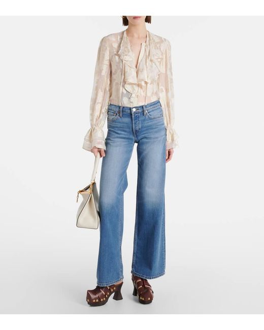 Re/done Blue Mid-Rise Wide-Leg Jeans