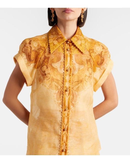 Zimmermann Orange Como Paisley Linen And Silk Blouse