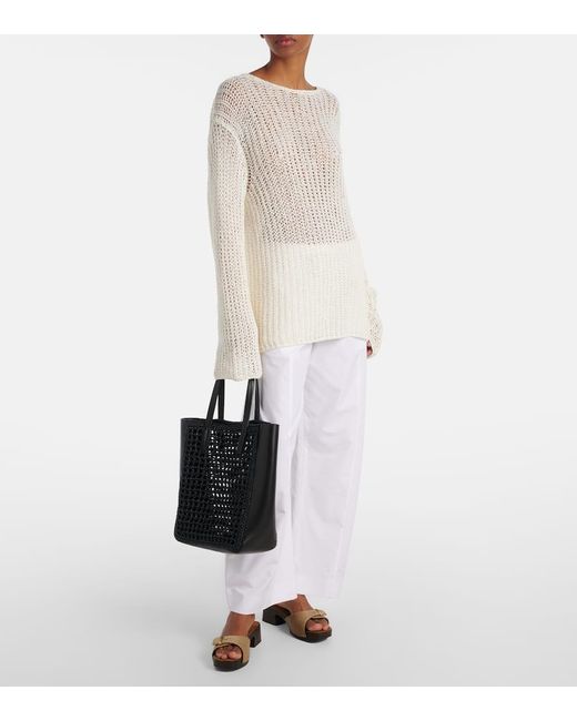 Khaite Black Zoe Small Leather-Trimmed Raffia Tote Bag