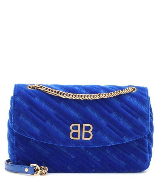 Balenciaga Blue Bb Round Velvet Shoulder Bag