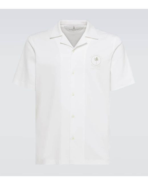 Camisa de algodon bordada Brunello Cucinelli de hombre de color White
