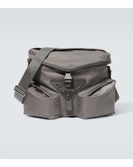 Prada Gray Re-Nylon Leather-Trimmed Crossbody Bag for men