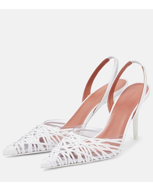 AMINA MUADDI White Lori 90 Leather Slingback Pumps