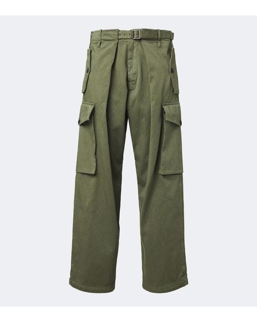 Loewe Green Cotton Satin Cargo Pants for men
