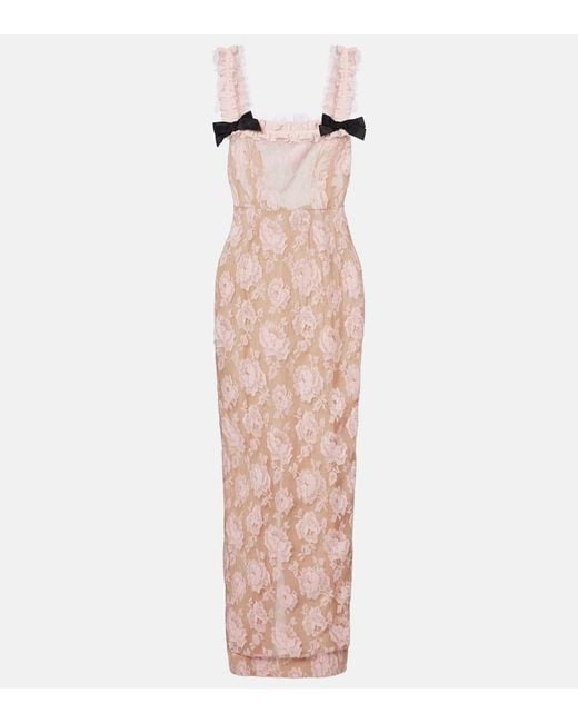 Alessandra Rich Pink Ruffled Cotton-Blend Lace Maxi Dress