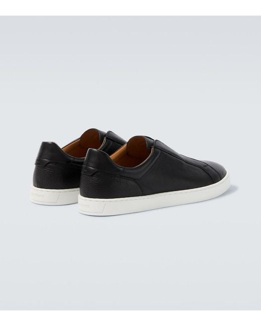 Magnanni Shoes Black Costa Slip Ii Leather Slip-On Shoes for men