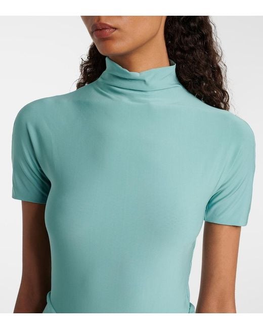 Alaïa Blue Ruched Jersey Maxi Dress