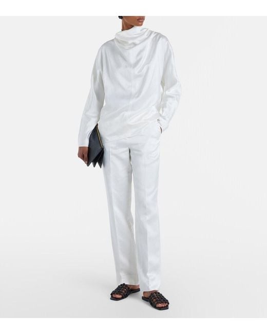 Totême White Draped Satin Blouse