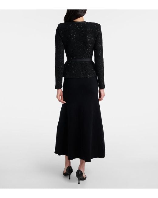 Self-Portrait Black Sequined Peplum Midi Dress