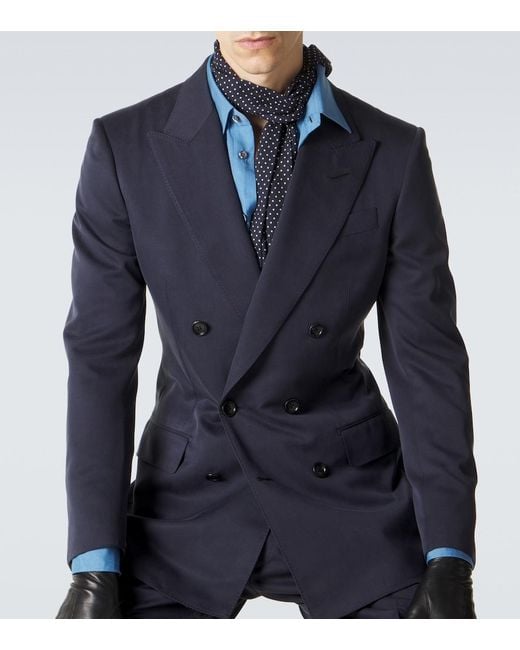 Tom Ford Blue Double-Breasted Silk Blazer for men