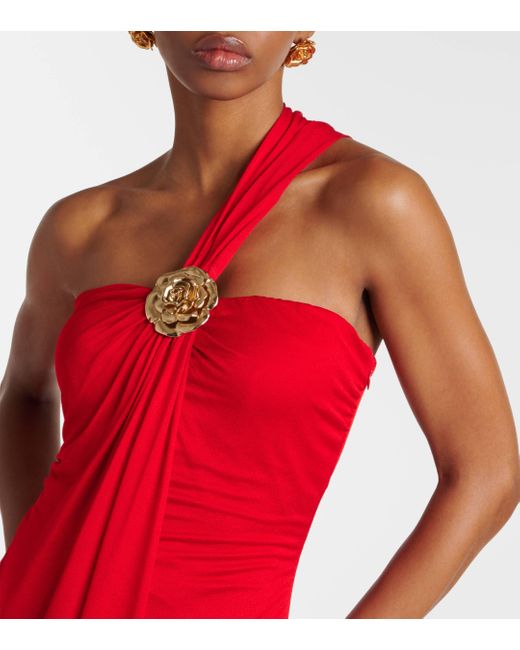 Blumarine Red Embellished Draped Gown