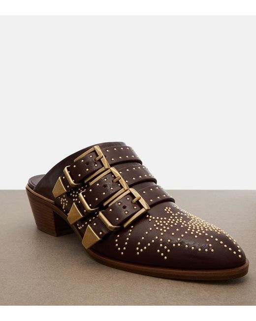 Chloé Brown Susan Studded Leather Mules