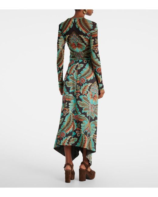 Etro Green Floral Asymmetric Wrap Skirt