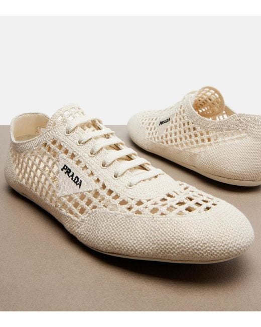 Prada White Collapse Crochet Sneakers