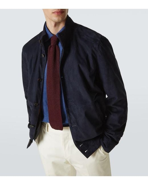 Rubinacci Blue Suede Bomber Jacket for men