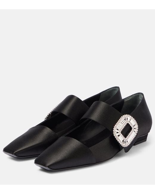 Roger Vivier Black Belle Vivier Embellished Satin Flats