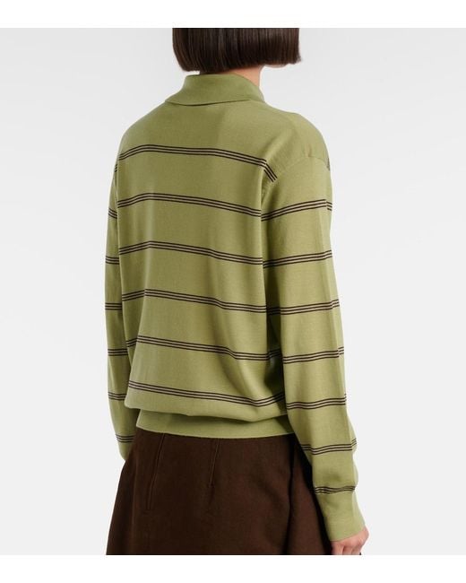 Dries Van Noten Green Striped Wool Polo Sweater